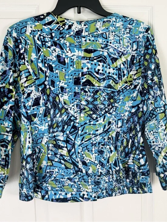 Hearts of Palm Bright Blue Patterned Beaded  Neck Jacket Blazer Size 8 - Picture 4 of 6